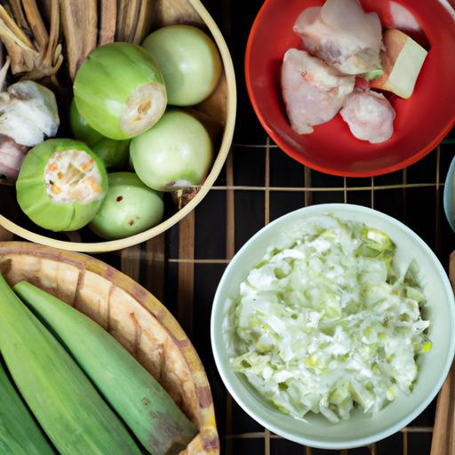 Một lựa chọn các nguyên liệu tươi mới để làm canh kê gà