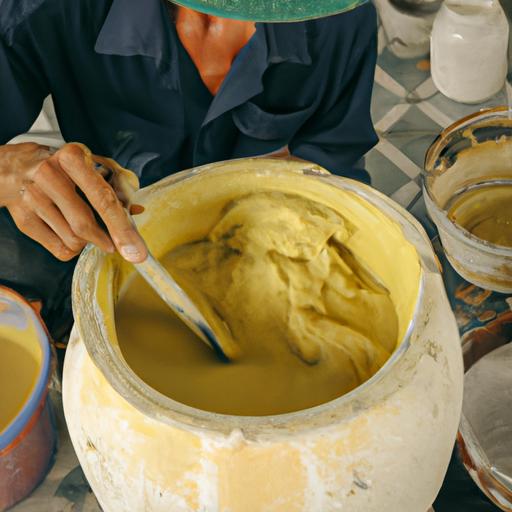 Người đang trộn bột đậu xanh với bột năng để làm bột báng.